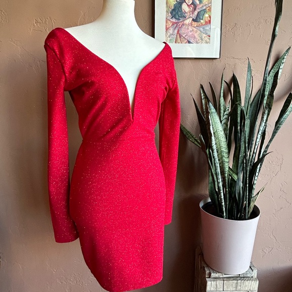 Red Glimmer Long Sleeve Mini Dress NWT - Picture 8 of 14